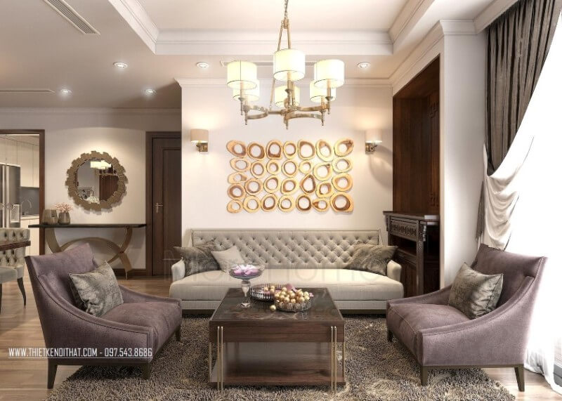 Mẫu thiết kế nội thất phòng khách chung cư đẹp theo phong cách tân cổ điển Mẫu nội thất chung cư tân cổ điển