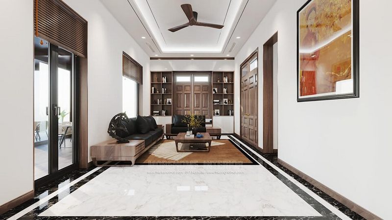 Để tạo nên bức tranh đẹp mắt trong phòng khách, hãy trang trí nội thất bằng đá ốp sàn nhập khẩu sang trọng.